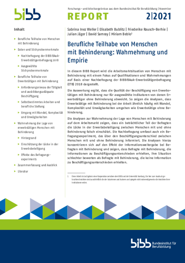 Coverbild: Berufliche Teilhabe von Menschen mit Behinderung: Wahrnehmung und Empirie