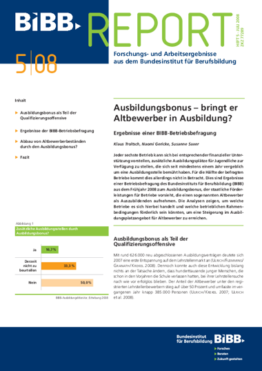 Coverbild: Ausbildungsbonus - bringt er Altbewerber in Ausbildung?