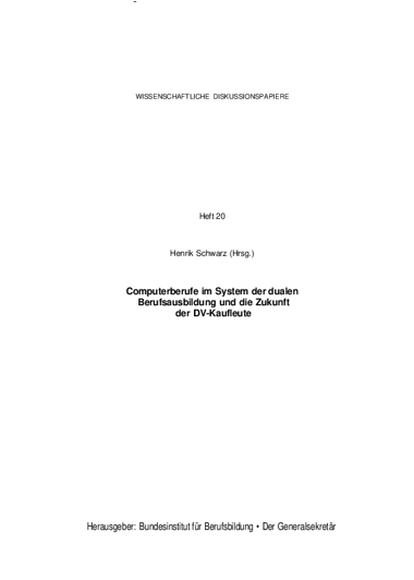 Coverbild: Computerberufe im System der dualen Berufsausbildung und die Zukunft der DV-Kaufleute
