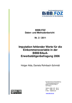 Coverbild: Imputation fehlender Werte für die Einkommensvariable in der BIBB/BAuA-Erwerbstätigenbefragung 2006