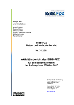 Coverbild: Aktivitätsbericht des BIBB-FDZ für den Berichtszeitsraum der Aufbauphase 2008 bis 2010