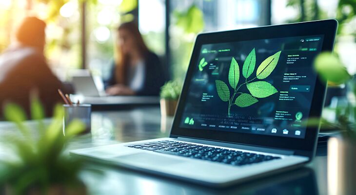 Laptop mit Pflanze auf Bildschirm 