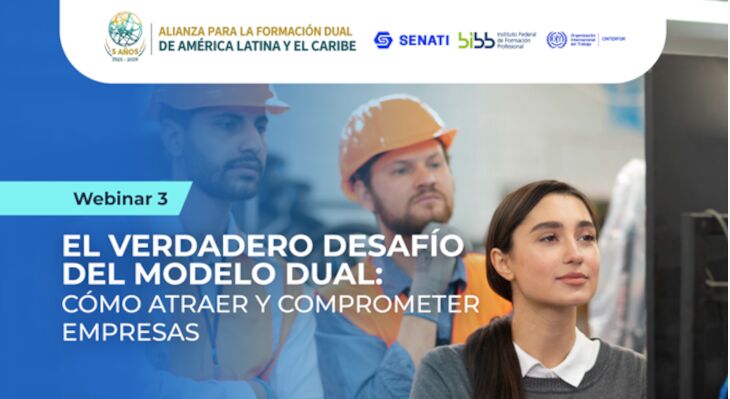 Webinar announcement featuring text and people in the picture, with a young woman in the foreground