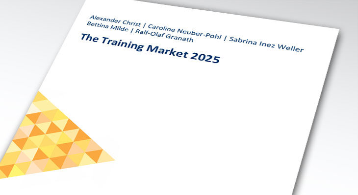Cover of the publication *The Training Market 2025*, featuring the colours white and yellow