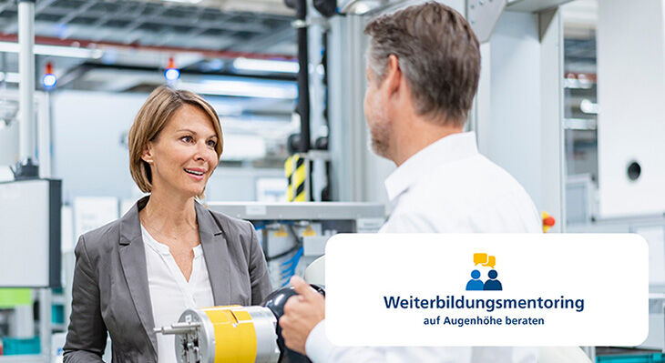 Kollegin und Kollege im Gespr&auml;ch; Weiterbildungsmentoring - auf Augenh&ouml;he beraten