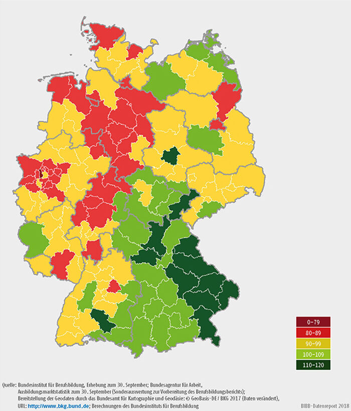 Schaubild A1.1.1-4: Regionale Angebots-Nachfrage-Relation im Jahr 2017 (erweiterte ANR)
