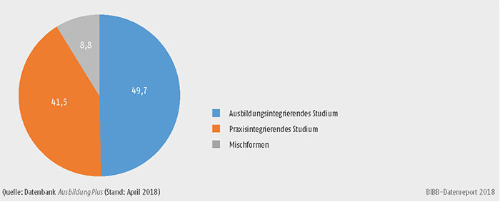 Schaubild A6.3-2: Verteilung dualer Studienformate in der Erstausbildung im Bereich Sozialwesen, Gesundheit, Pflege und Erziehung 2018 (in %)