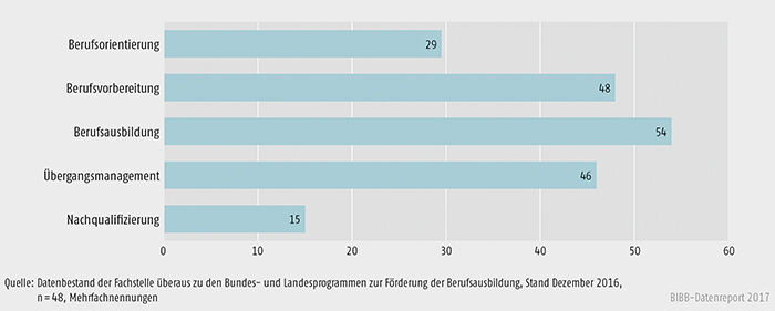 Schaubild A9.4.2-1: Handlungsfelder der Bundesprogramme zur Förderung der Berufsausbildung in % der Fälle