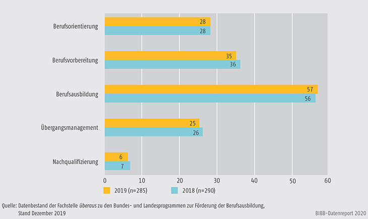 Schaubild A9.4.3-2: Handlungsfelder der Landesprogramme zur Förderung der Berufsausbildung (Mehrfachzuweisungen in %)