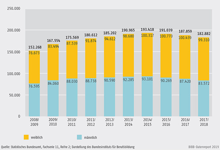 Schaubild B4.3-1: Entwicklung der Zahl der Schüler und Schülerinnen an Fachschulen 2008/2009 bis 2017/2018