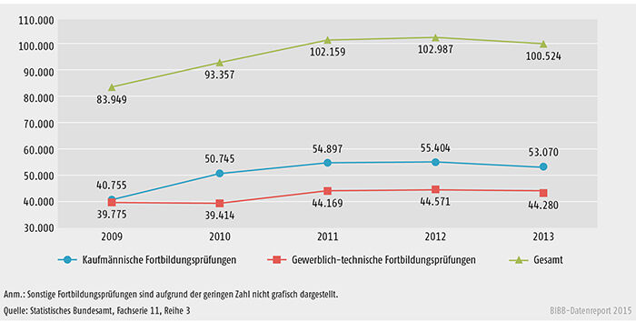Entwicklung der bestandenen Fortbildungsprüfungen nach Fachrichtung 2009 bis 2013
