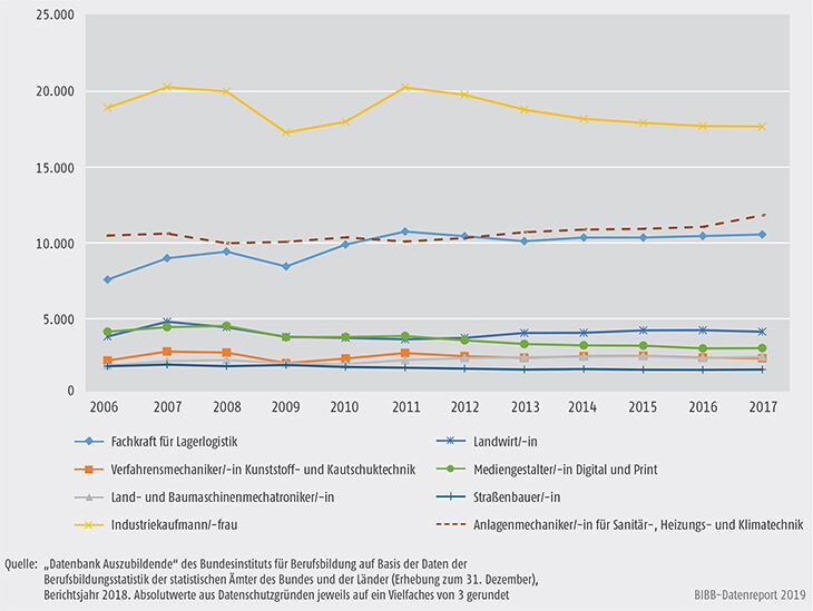 Schaubild C4.1-1: Neu abgeschlossene Ausbildungsverträge in ausgewählten Ausbildungsberufen 2006 bis 2017