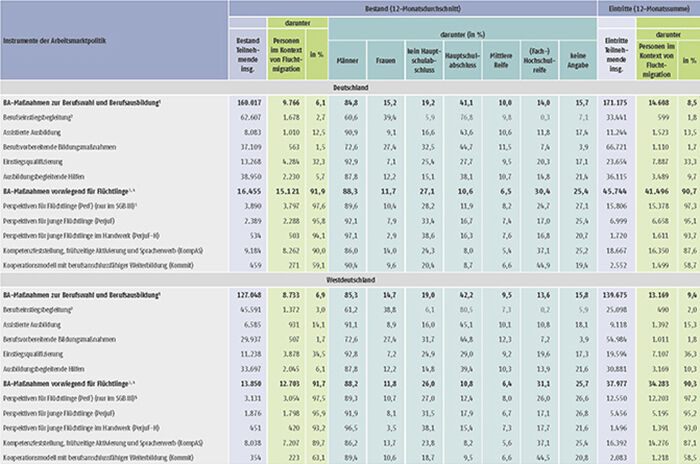 Tabelle A12.2.1-1: Bestand und Eintritte von Teilnehmenden in ausgewählten arbeitsmarktpolitischen Instrumenten, September 2016 bis August 2017 (Teil 1)
