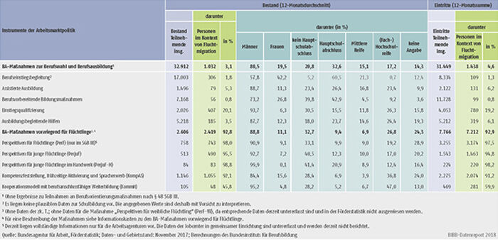 Tabelle A12.2.1-1: Bestand und Eintritte von Teilnehmenden in ausgewählten arbeitsmarktpolitischen Instrumenten, September 2016 bis August 2017 (Teil 2)