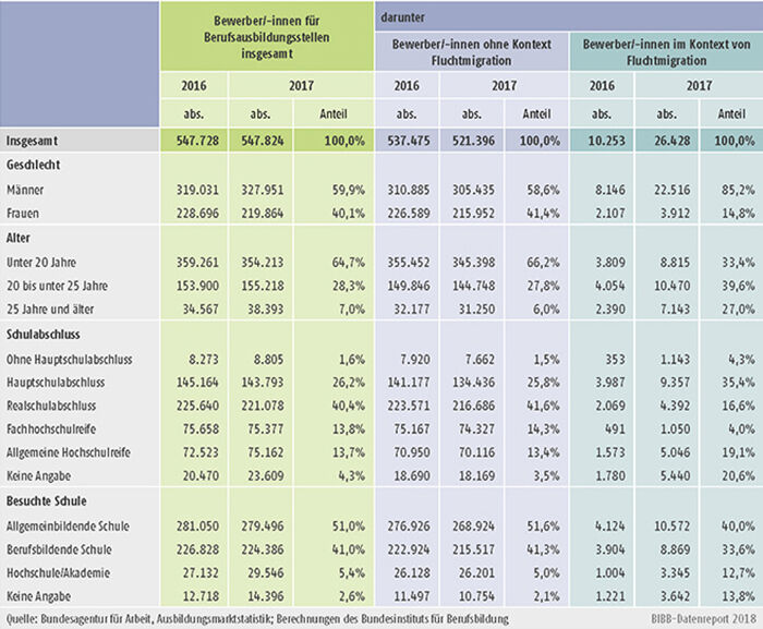 Tabelle 12.2.2-1: Merkmale der registrierten Ausbildungsstellenbewerber/-innen der Berichtsjahre 2016 und 2017