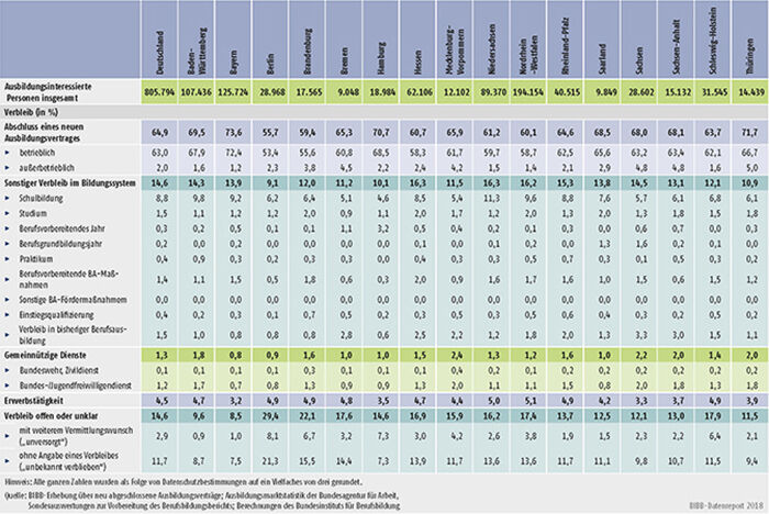Tabelle A1.1.3-1: Verbleib der ausbildungsinteressierten Personen im Jahr 2017 nach Ländern