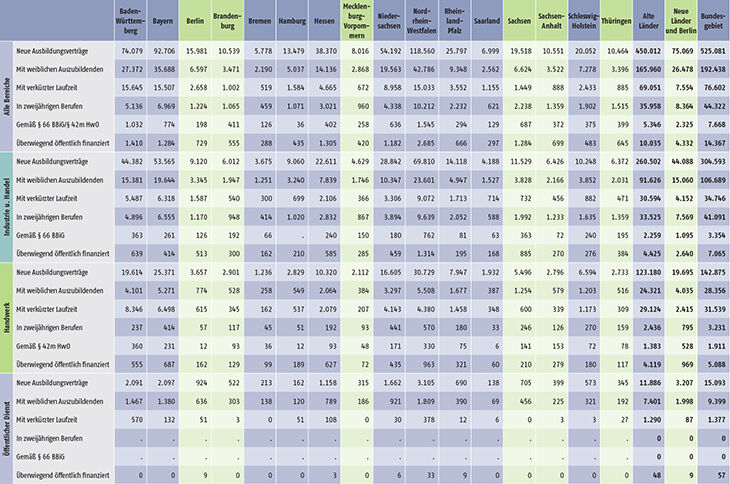 Tabelle A1.2-4: Neu abgeschlossene Ausbildungsverträge 2019 nach strukturellen Merkmalen (Teil 1)