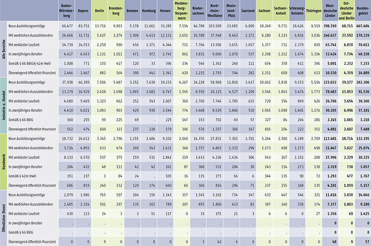 Tabelle A1.2-4: Neu abgeschlossene Ausbildungsverträge 2020 nach strukturellen Merkmalen (Teil 1)