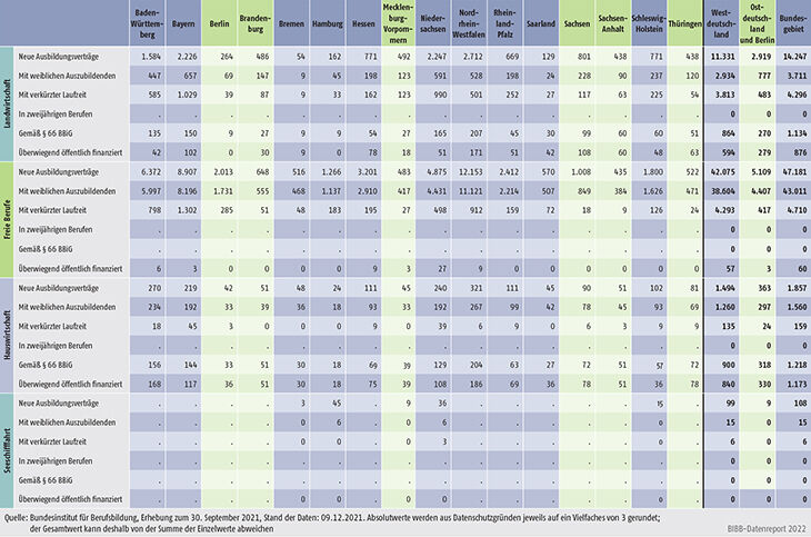 Tabelle A1.2-4: Neu abgeschlossene Ausbildungsverträge 2021 nach strukturellen Merkmalen (Teil 1 ― Fortsetzung)