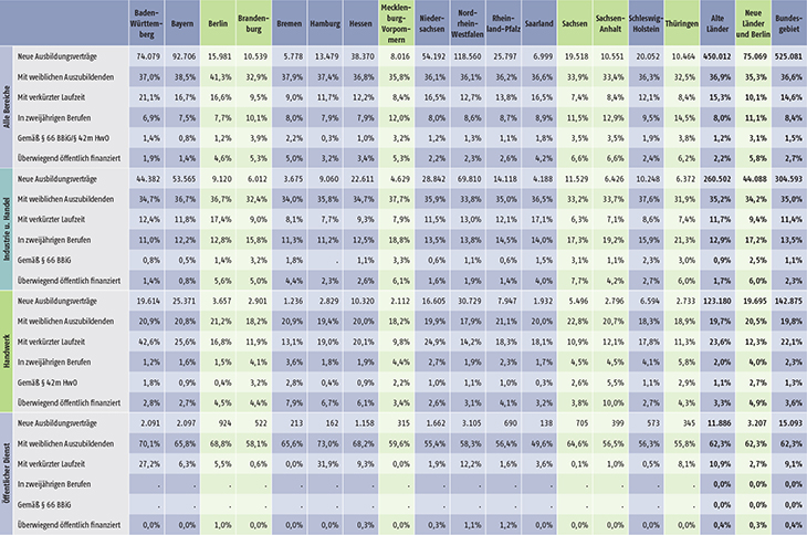 Tabelle A1.2-4: Neu abgeschlossene Ausbildungsverträge 2019 nach strukturellen Merkmalen (Anteil in %) (Teil 2)