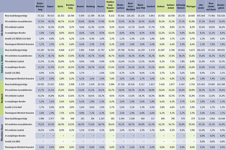 Tabelle A1.2-4: Neu abgeschlossene Ausbildungsverträge 2018 nach strukturellen Merkmalen (Anteil in %) (Teil 2)