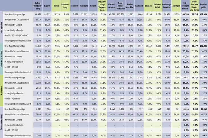 Tabelle A1.2-4: Neu abgeschlossene Ausbildungsverträge 2020 nach strukturellen Merkmalen (Anteil in %) (Teil 2)