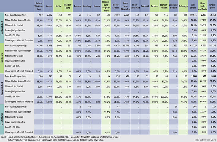 Tabelle A1.2-4: Neu abgeschlossene Ausbildungsverträge 2019 nach strukturellen Merkmalen (Anteil in %) (Teil 2 ― Fortsetzung)