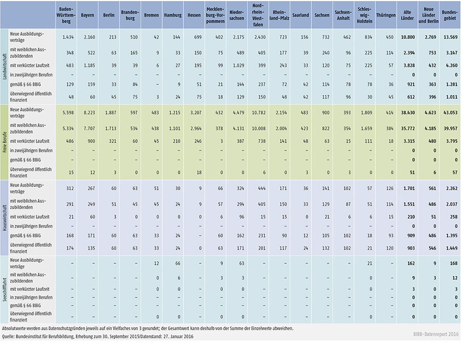 Tabelle A1.2-4: Neu abgeschlossene Ausbildungsverträge 2015 nach strukturellen Merkmalen (Teil 1 – Fortsetzung)