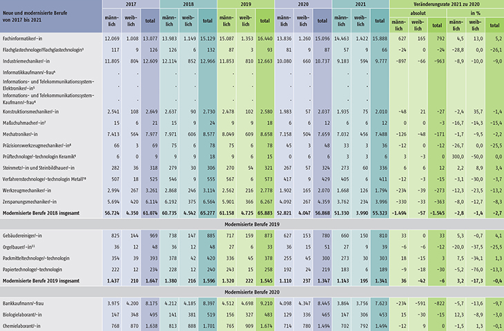 Tabelle A1.2-8: Neu abgeschlossene Ausbildungsverträge in den seit 2017 neu erlassenen oder modernisierten Berufen in Deutschland (Teil 2)