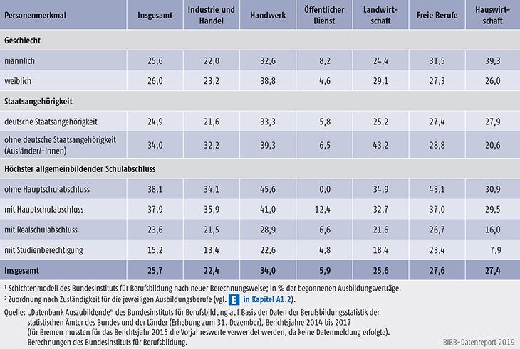 Tabelle A5.6-3: Vertragslösungsquoten (LQneu in %) nach Personenmerkmalen und Zuständigkeitsbereichen, Bundesgebiet 2017