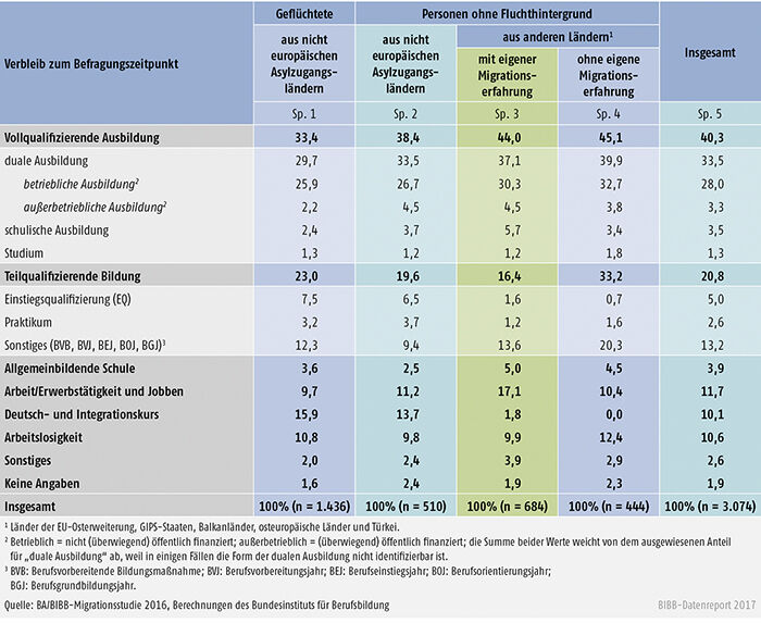Tabelle C4.1-3: Verbleibe der befragten nichtdeutschen Bewerber/-innen zum Befragungszeitpunkt (Angaben in %)