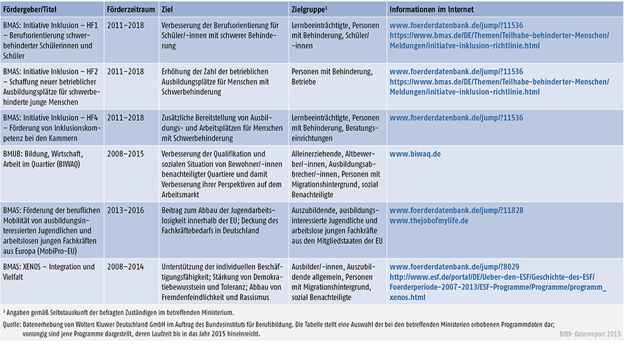 Auswahl relevanter Förderinitiativen und Sonderprogramme des Bundes für den Förderbereich Übergang Schule - Beruf 2013/2014 (Teil 2)