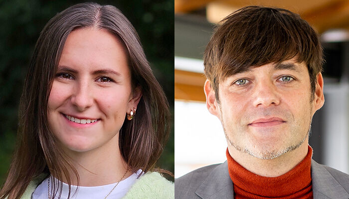 Porträtfotos der Autoren  Katharina Klaas links und Tim Stanik rechts