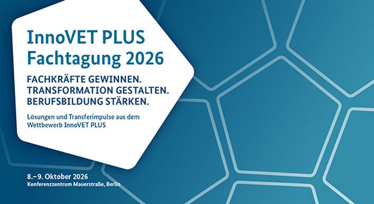 Infografik mit dem Titel 'InnoVET PLUS Fachtagung 2026' und weiteren Informationen zur Veranstaltung in Berlin.
