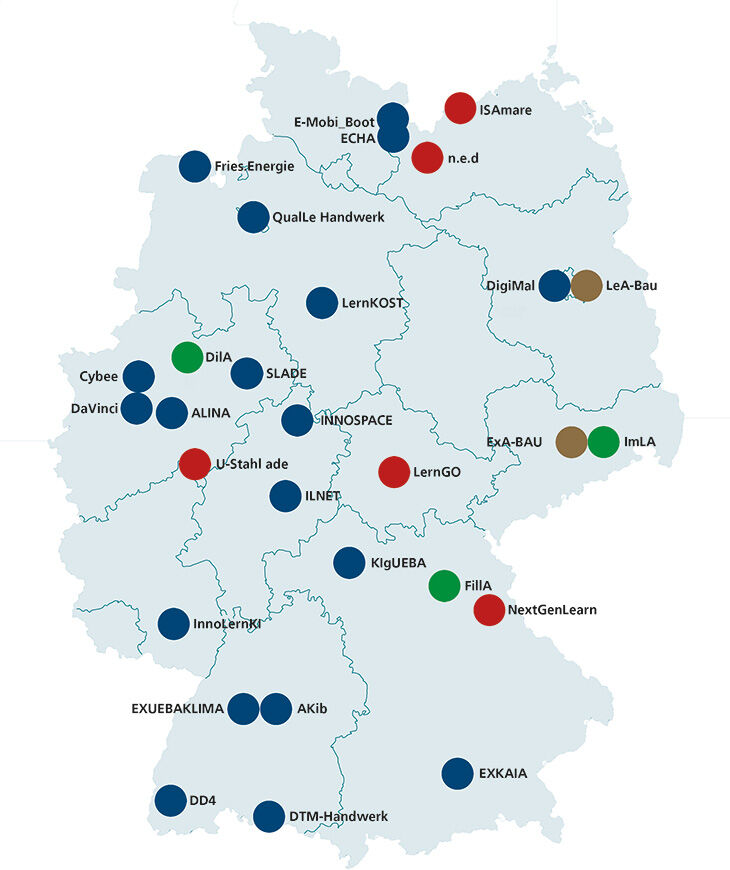 Standorte der INex-&Uuml;BA Projekte auf einer Deutschlandkarte