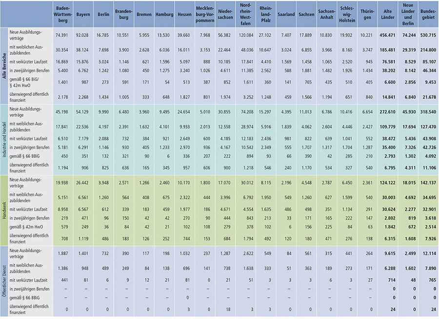 Tabelle A1.2-4: Neu abgeschlossene Ausbildungsverträge 2013 nach strukturellen Merkmalen (Teil 1)