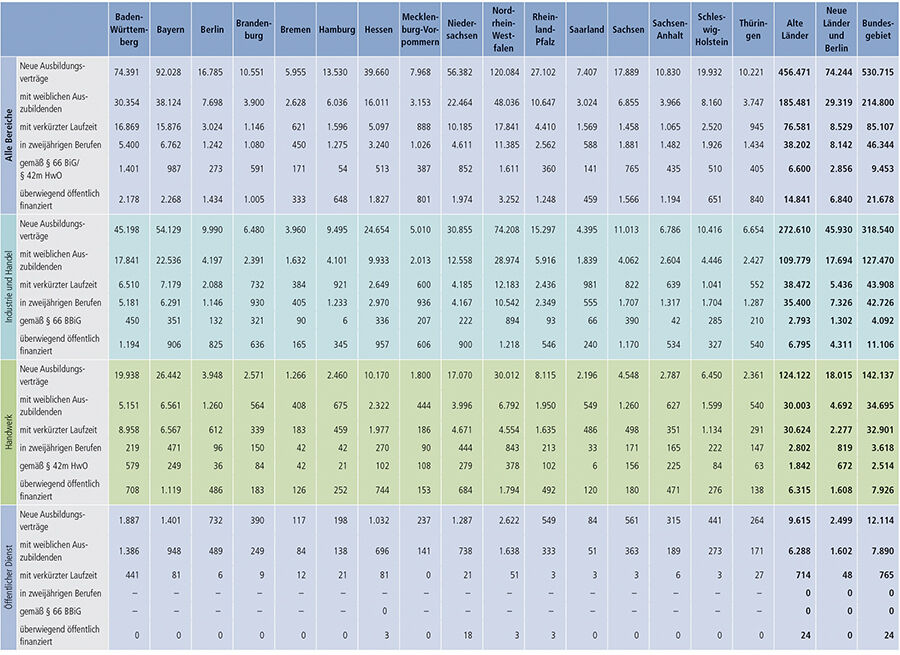 Tabelle A1.2-4: Neu abgeschlossene Ausbildungsverträge 2013 nach strukturellen Merkmalen (Teil 1)