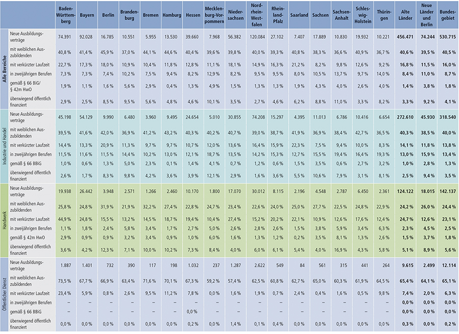 Tabelle A1.2-4: Neu abgeschlossene Ausbildungsverträge 2013 nach strukturellen Merkmalen (Anteil in %) (Teil 2)